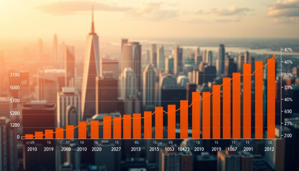 A detailed, data-driven visualization of the net profits of major banks, presented in a sleek and modern style. The foreground showcases a series of stylized bar graphs or line charts, precisely displaying the financial figures with a clean, minimalist aesthetic. The middle ground features a cityscape of towering skyscrapers, representing the banking industry's urban landscape. The background subtly suggests an atmosphere of wealth, stability, and economic progress, with a softly blurred cityscape and a warm, golden-hued lighting that creates a sense of prosperity. The overall composition conveys the current robust financial performance of the banking sector, setting the context for the discussion of executive compensation. A detailed, data-driven visualization of the net profits of major banks, presented in a sleek and modern style. The foreground showcases a series of stylized bar graphs or line charts, precisely displaying the financial figures with a clean, minimalist aesthetic. The middle ground features a cityscape of towering skyscrapers, representing the banking industry's urban landscape. The background subtly suggests an atmosphere of wealth, stability, and economic progress, with a softly blurred cityscape and a warm, golden-hued lighting that creates a sense of prosperity. The overall composition conveys the current robust financial performance of the banking sector, setting the context for the discussion of executive compensation.